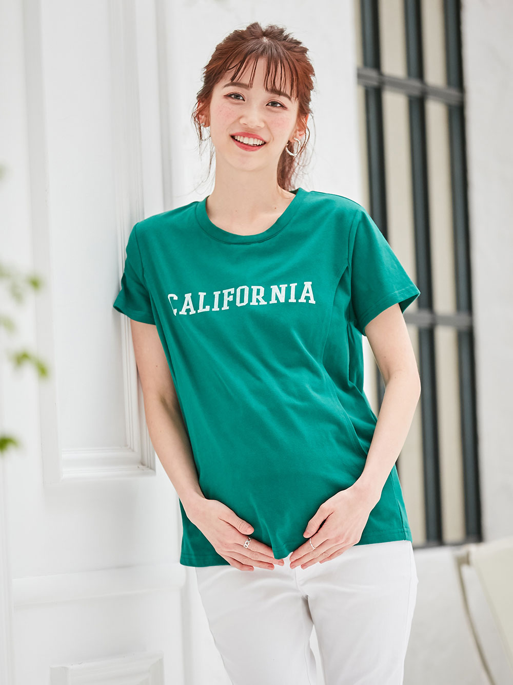 マタニティ トップス|ロゴTシャツ　マタニティ・授乳服【出産後も長く使える】|CALIFORNIAグリーン