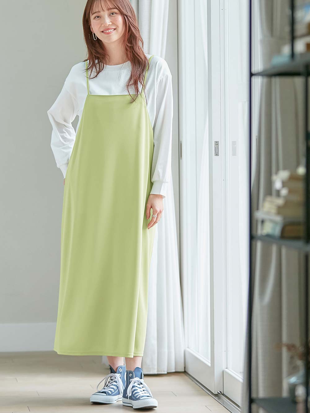 マタニティ ワンピース|【選べる福袋対象】Rosemadame（ローズマダム）　カットソーキャミワンピ&トップスセット　マタニティ・産後授乳服【出産後も長く使える】|ライトグリーン