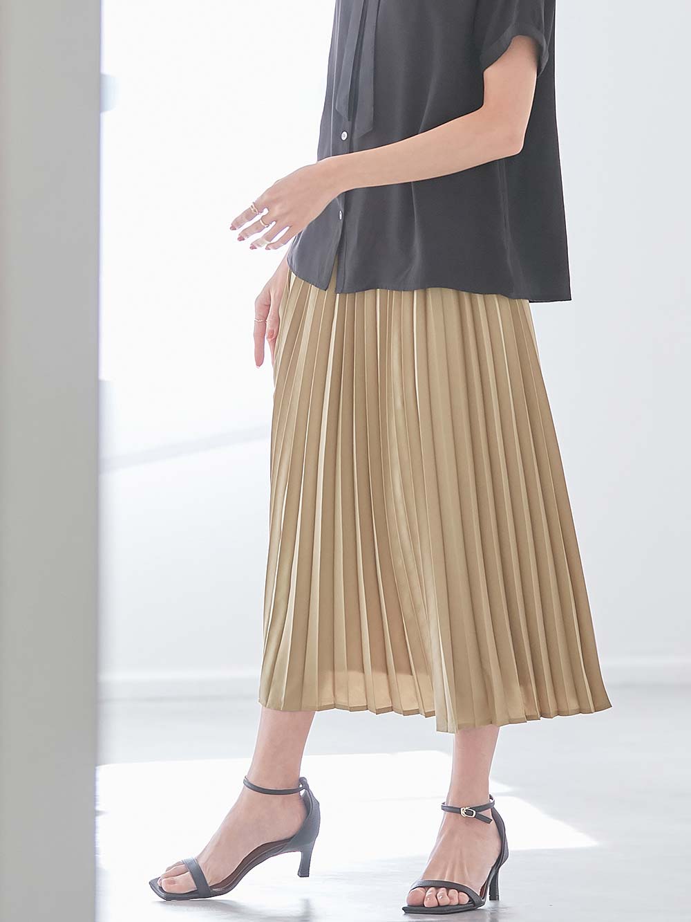 マタニティ スカート|プリーツスカート　マタニティ・産後【出産後も長く使える】|ベージュ