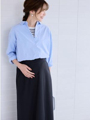 【2丈展開】綿混プレーンシャツ　マタニティ・授乳服【出産後も長く使える】