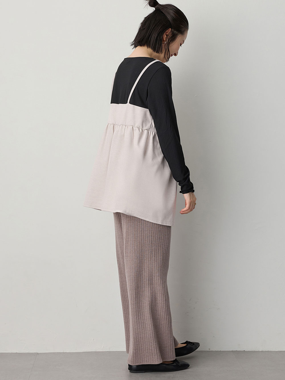 マタニティ トップス|ニットカルゼ×テレコ起毛ペプラムキャミトップス　マタニティ・産後授乳服【出産後も長く使える】Rosemadame（ローズマダム）|ベージュ