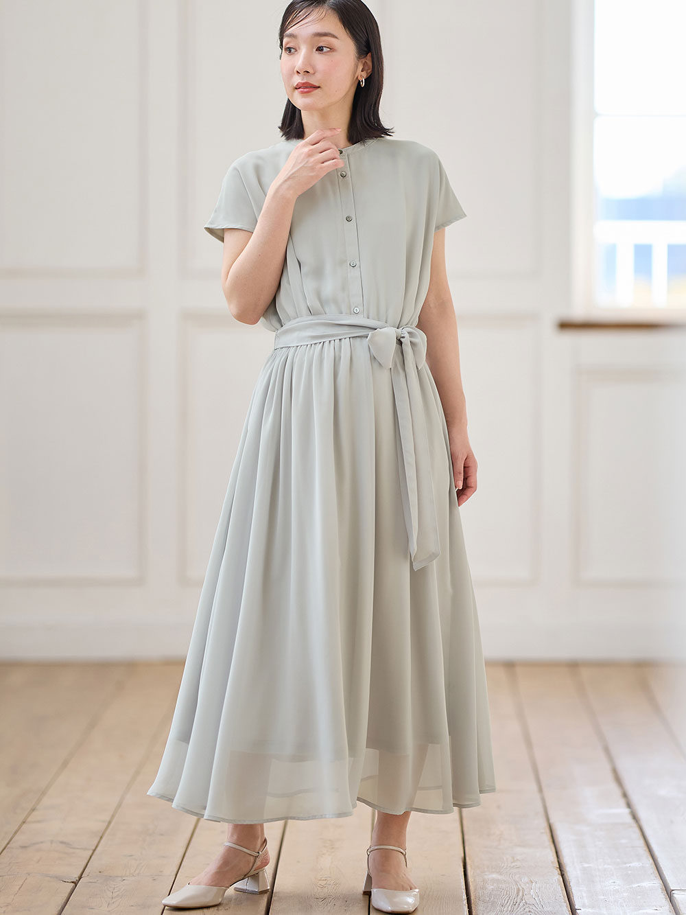 マタニティ ワンピース|シアーロングワンピース　マタニティ・授乳服【出産後も長く使える】|ペールグレー