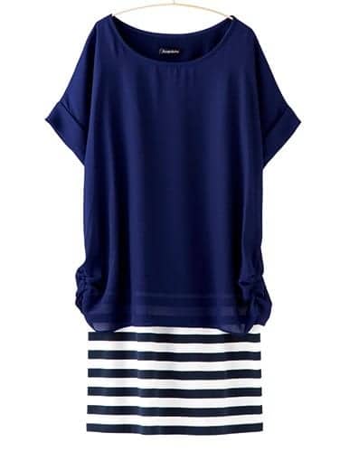 マタニティ ワンピース|【マタニティ・授乳服】シフォン＆カットソーレイヤーワンピース【出産後も長く使える】|ネイビー×ホワイト