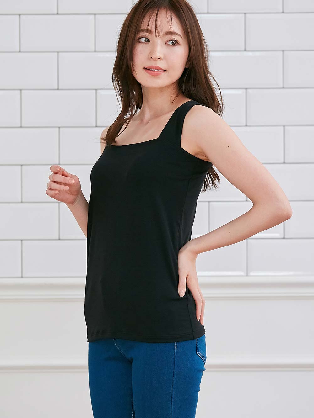 ﾌﾞﾗのﾋﾓが隠れる授乳ができるﾀﾝｸ 抗菌防臭 綿混ﾓﾀﾞｰﾙ