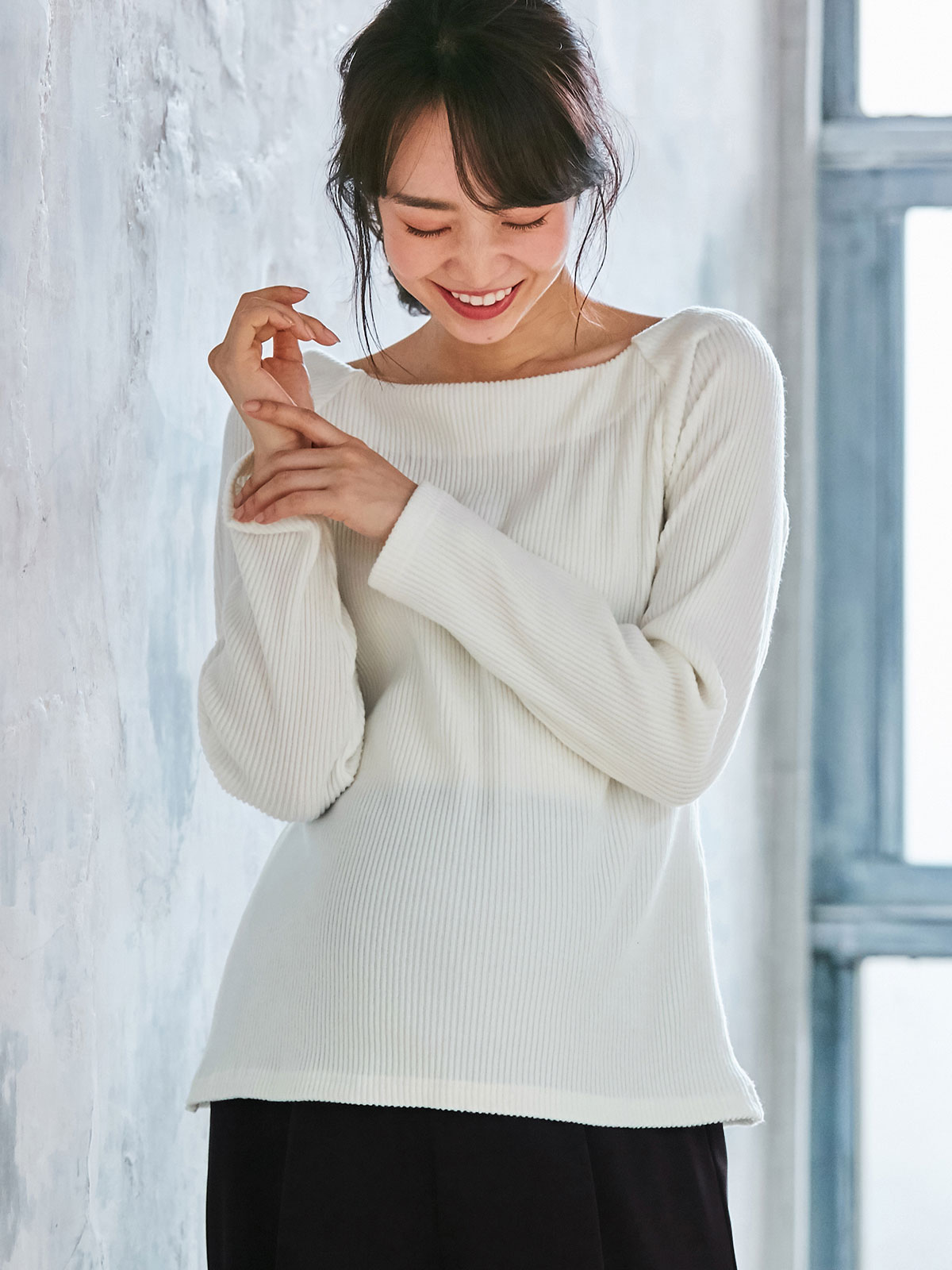 マタニティ トップス|起毛リブスクエアネックニットソートップス　マタニティ・授乳服【出産後も長く使える】|オフ