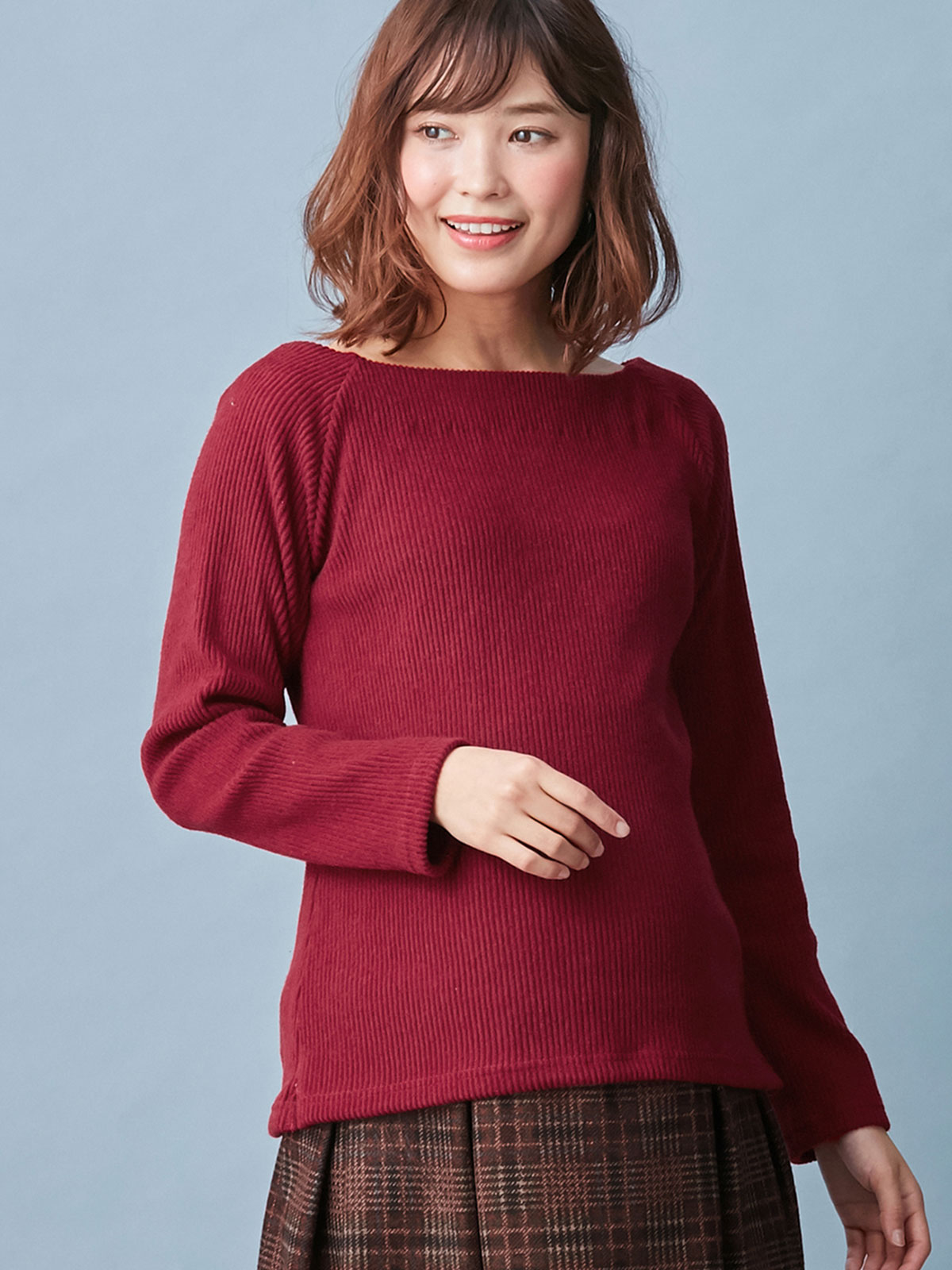 マタニティ トップス|起毛リブスクエアネックニットソートップス　マタニティ・授乳服【出産後も長く使える】|ボルドー