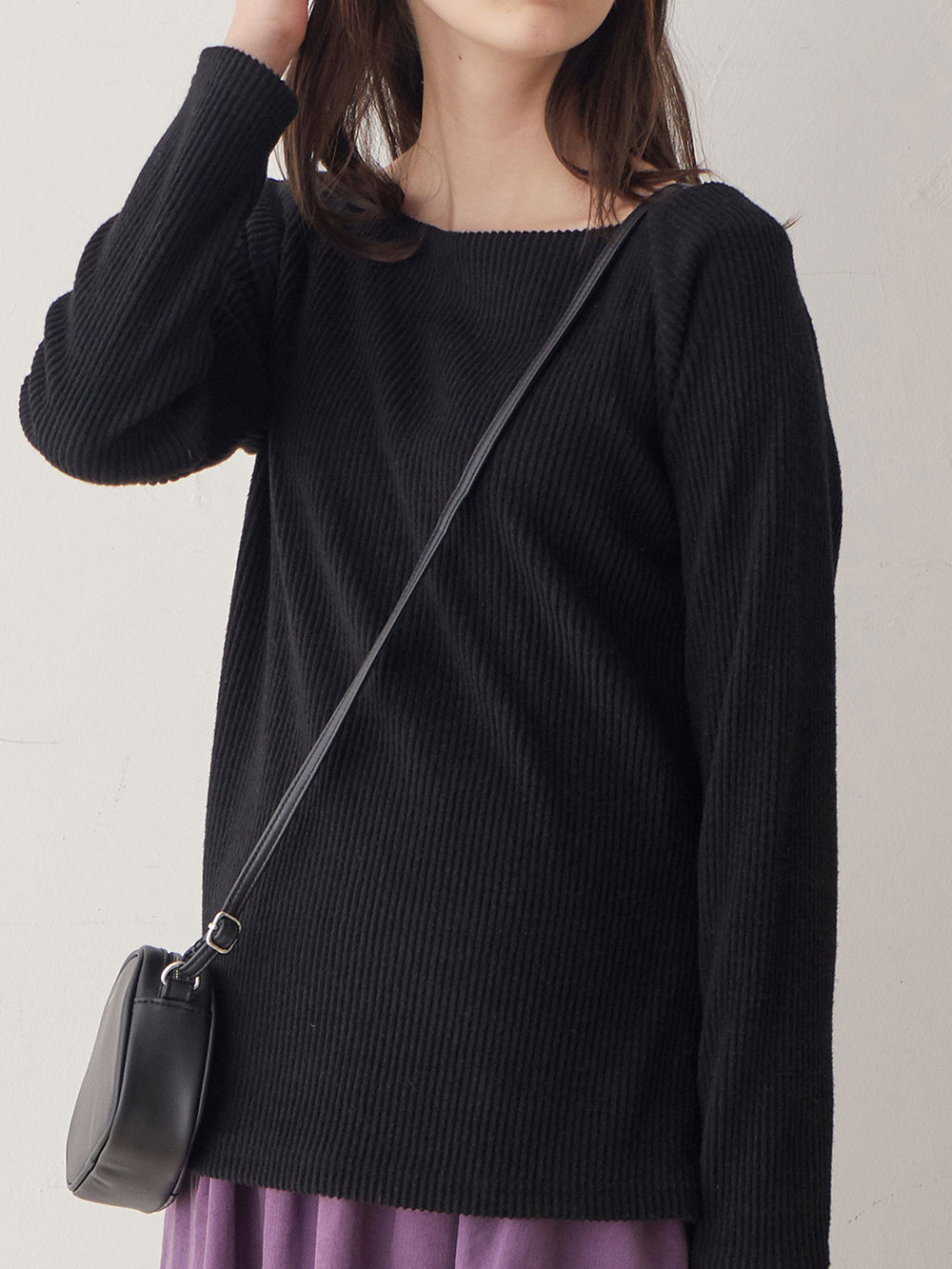 マタニティ トップス|起毛リブスクエアネックニットソートップス　マタニティ・授乳服【出産後も長く使える】|ブラック