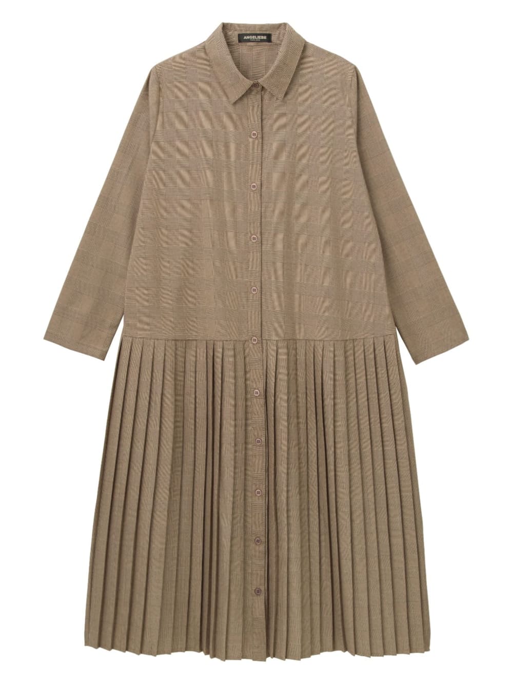 マタニティ ワンピース|グレンチェック裾プリーツシャツワンピース　マタニティ・授乳服【出産後も長く使える】|ベージュ×ブラウン