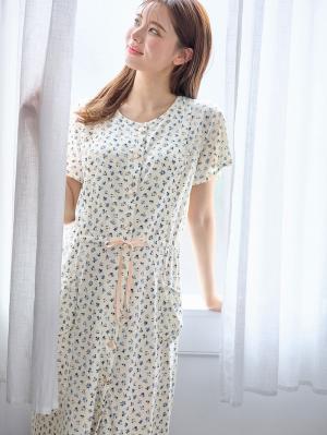 【マタニティ・授乳服】天竺花柄半袖ネグリジェ