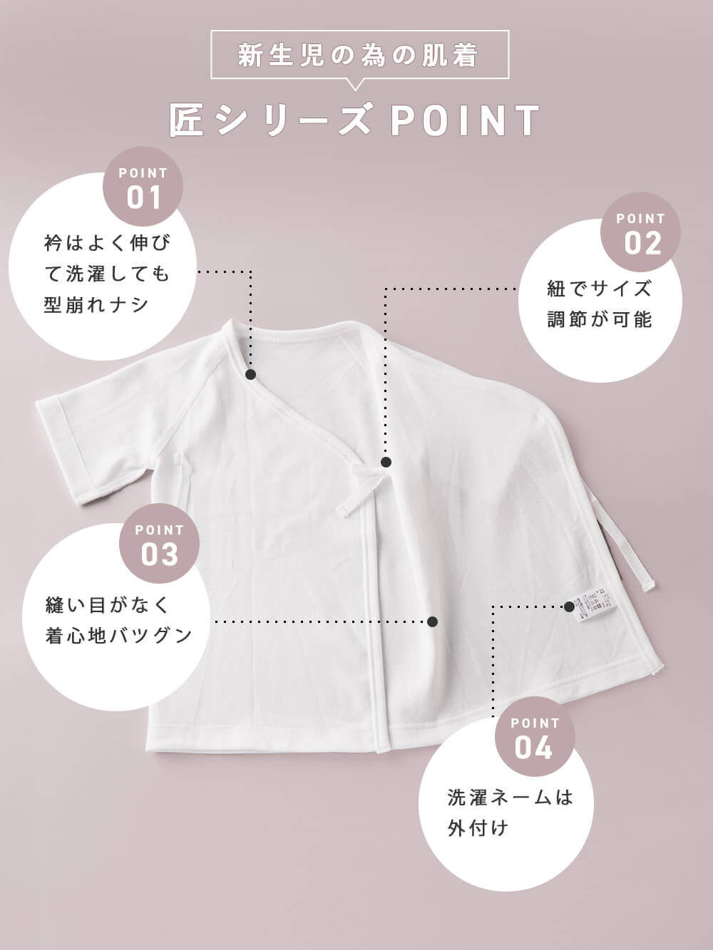 新生児の為の肌着 匠シリーズPOINT