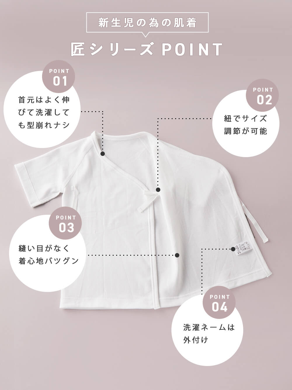 新生児の為の肌着 匠シリーズPOINT