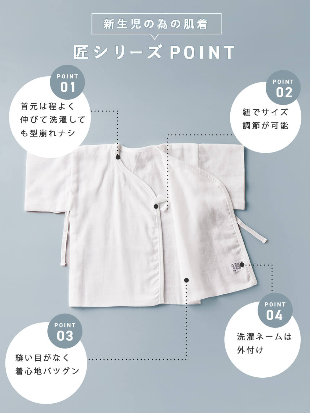 新生児の為の肌着 匠シリーズPOINT