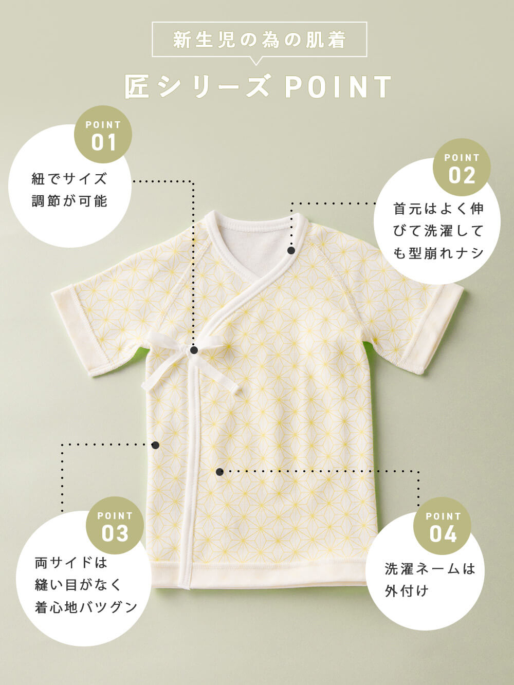 新生児の為の肌着 匠シリーズPOINT
