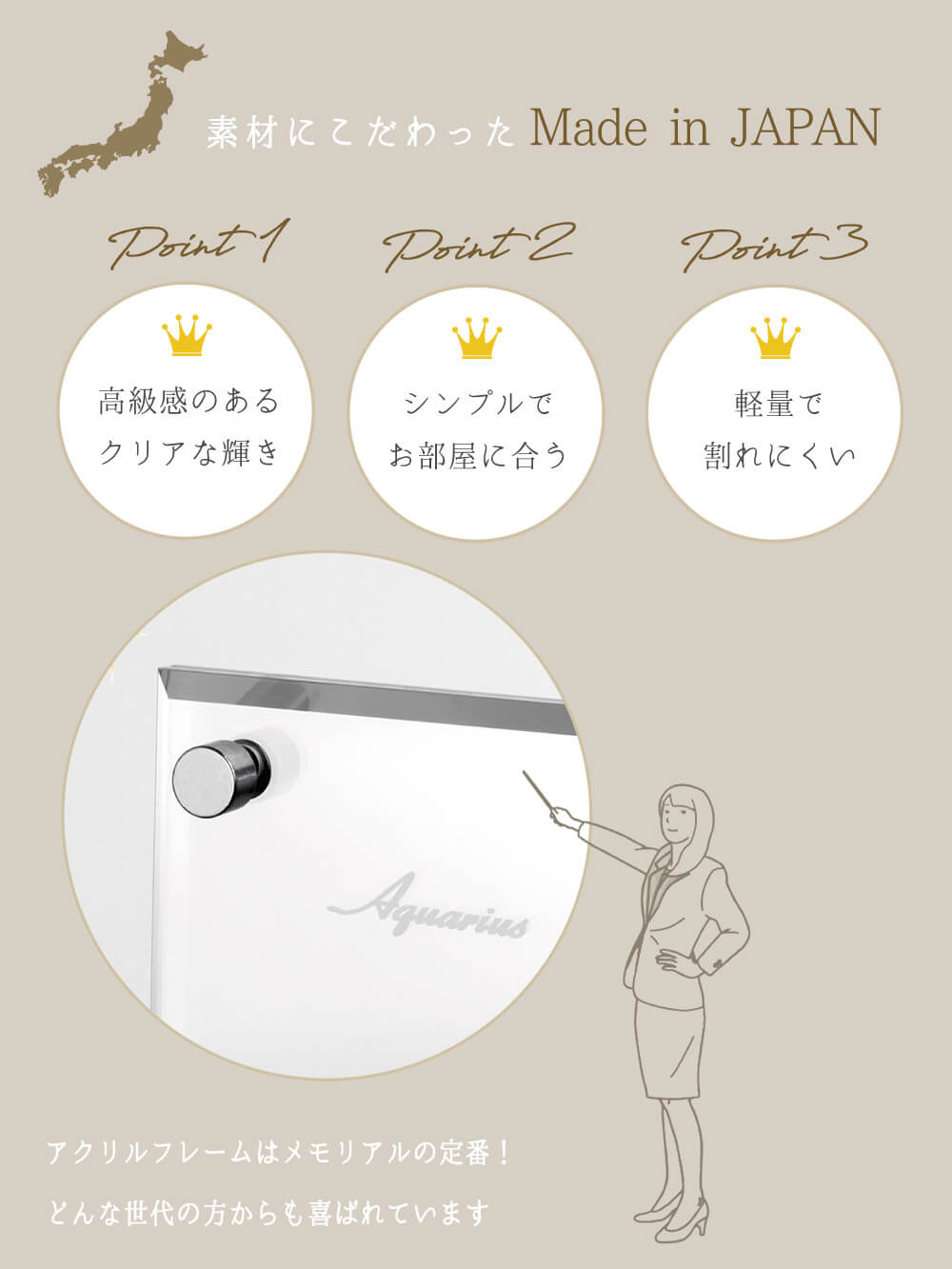 アクリルフレームはメモリアルの定番!どんな世代の方からも喜ばれています